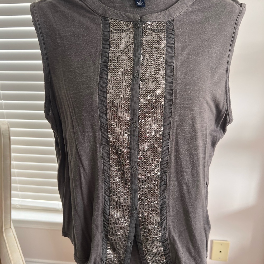 American Eagle Outfitters Charcoal Sleeveless Blouse with Sequin Panel